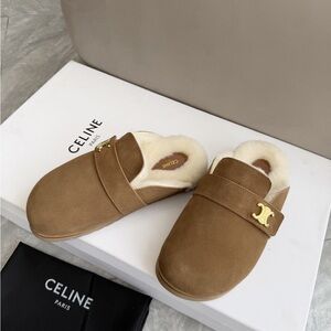 Celine Women's Brown Suede Slip-On Shoes